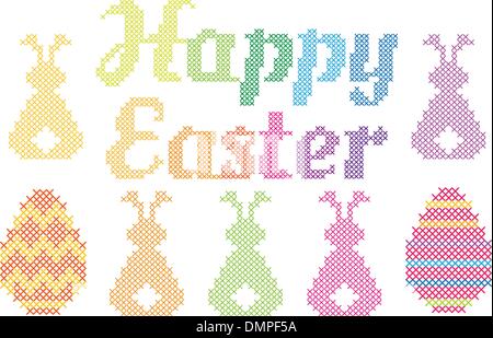 Frohe Ostern Kreuzstich, Vektor Stock Vektor