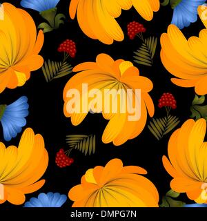 Nahtlose Textur mit gelben Blüten auf schwarzem Hintergrund Stock Vektor