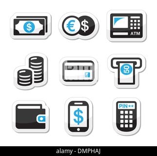 Geld, atm - Geldautomaten-Vektor-Icons set Stock Vektor