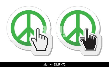 Welt Frieden grünen Schild mit Cursor hand Vektor icon Stock Vektor