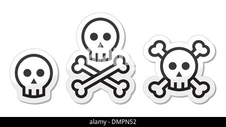 Cartoon-Totenkopf mit Knochen-Vektor-Icons set Stock Vektor