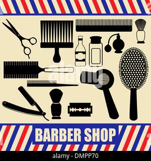 Vintage Barbier und Friseur-Silhouette-set Stock Vektor