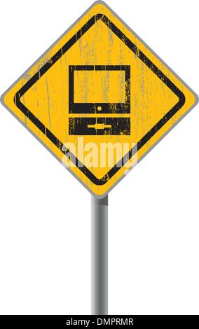 Altmodische Personalcomputer auf schäbige Straßenschild. Stock Vektor