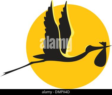der Vektor fliegenden Storch mit einem Bündel Stock Vektor