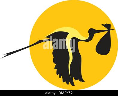 der Vektor fliegenden Storch mit einem Bündel Stock Vektor