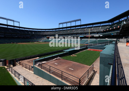 Blick über Baseballstadion im Oriole Park, Heimat der Baltimore Orioles Baseball Team, Camden Yards, Baltimore, Maryland, USA Stockfoto