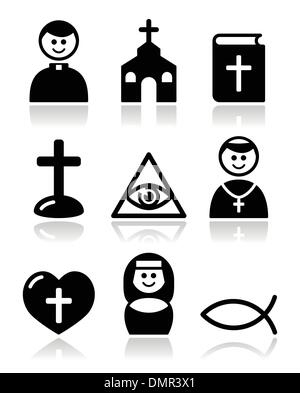 Religion, katholische Kirche Vektor-Icons set Stock Vektor