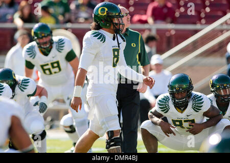 Oregon Ducks quarterback Jeremiah Masoli (8) von Daly City, Kalifornien während Warm Ups am Samstag im Stanford Stadium, Foster Feld. Die Stanford Cardinals antreten mit dem Oregon Ducks. (Kredit-Bild: © Konsta Goumenidis/Southcreek Global/ZUMApress.com) Stockfoto