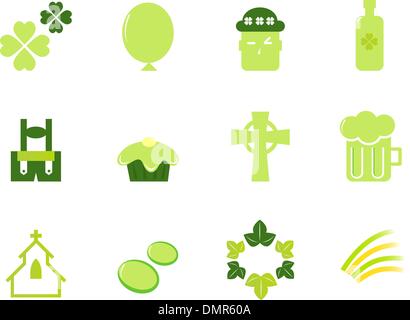 Irische & Saint Patricks Day Symbole und Elemente isoliert auf weiss - grün Stock Vektor