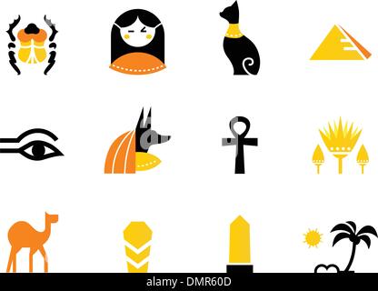 Ägypten-Icons und Design-Elemente isoliert auf weiss (Rücken und Orange) Stock Vektor