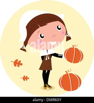 Erntedankfest, Ernte - Pilger Kind mit Kürbiskopf Stock Vektor