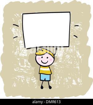 Glückliches Kind Junge Holding leer banner Sign Stock Vektor