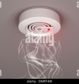 Rauch und Feuer mit Rauch Melder Stockfoto