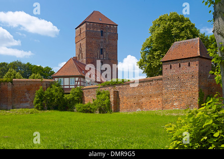 Bischöfliche Burg und die Stadtmauern mit Bergfried, Wittstock, Brandenburg, Deutschland Stockfoto