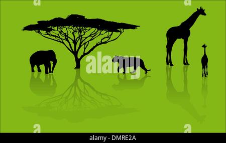 Silhouetten von Tieren aus safari Stock Vektor