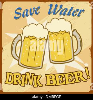 Speichern Sie Wasser trinken Bier Vintage poster Stock Vektor