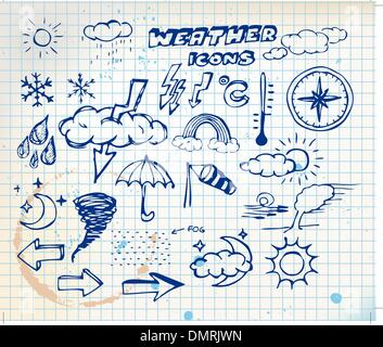 Satz von Grunge Hand Zeichnung Wettersymbole Stock Vektor