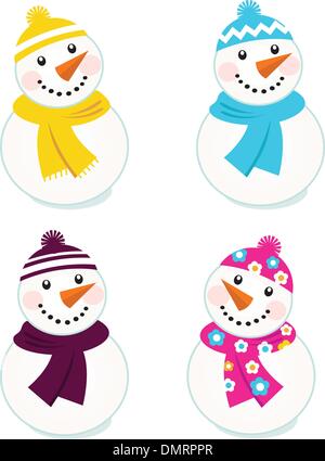 Niedlichen bunten Vektor Schneemänner Sammlung isoliert auf weiss Stock Vektor