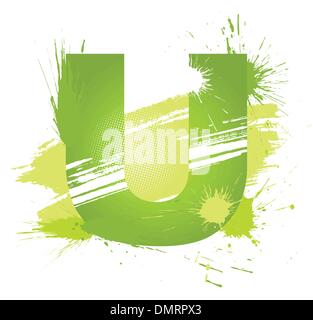 Grüner abstrakte Farbe spritzt Schriftart. Buchstabe U Stock Vektor