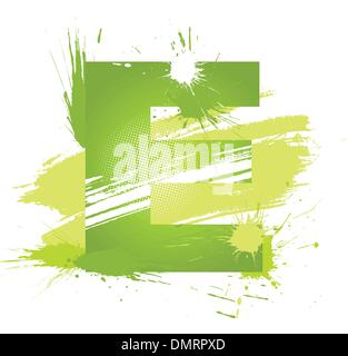 Grüner abstrakte Farbe spritzt Schriftart. Buchstabe E Stock Vektor