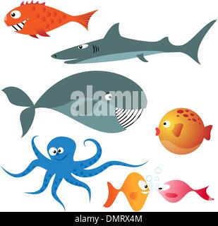 Reihe von verschiedenen Meerestieren Stock Vektor