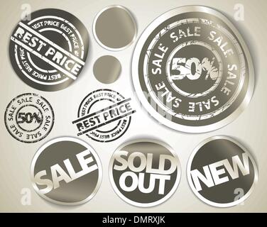 Satz von Grunge Verkauf Etiketten Abzeichen und Aufkleber Stock Vektor
