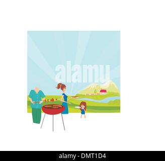 Eine Vektor-Illustration einer Familie mit einem Picknick in einem park Stock Vektor