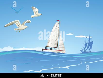 Segelboot und Segelschiff Stock Vektor