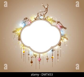 Weihnachts-Etikett mit Dekorationen Stock Vektor