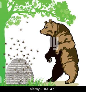 Bär mit Bienenstock Stock Vektor