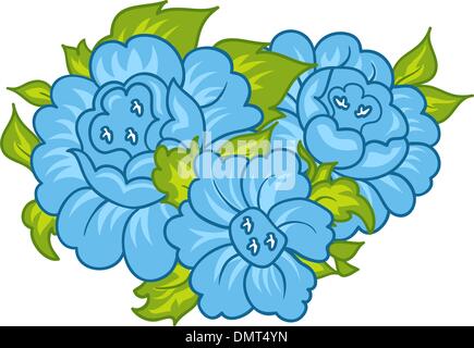 blaue Blumen auf weißem Hintergrund isoliert Stock Vektor
