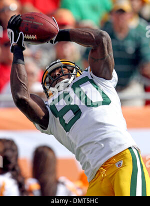 Green Bay Packers WR Donald Driver holt im ersten Quartal Touchdown gegen die Tampa Bay Buccaneers im Raymond James Stadium in Tampa, Florida. Die Buccaneers gewann 38-28. (Kredit-Bild: © Don Montague/Southcreek Global/ZUMApress.com) Stockfoto