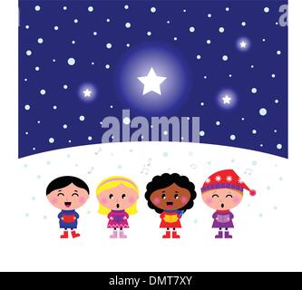 Niedlichen multikulturellen Kinder singen Weihnachtslieder Stock Vektor