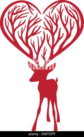 Hirsch mit Herz Geweih, Vektor Stock Vektor