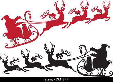 Weihnachtsmann mit Schlitten und Rentier, Vektor Stock Vektor