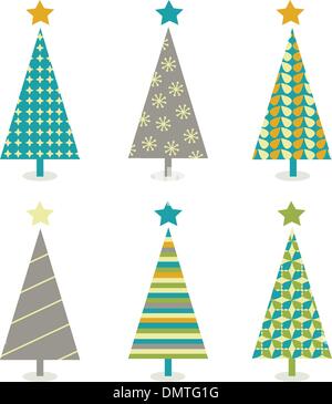 Retro-Weihnachten Bäume Symbolsatz Stock Vektor