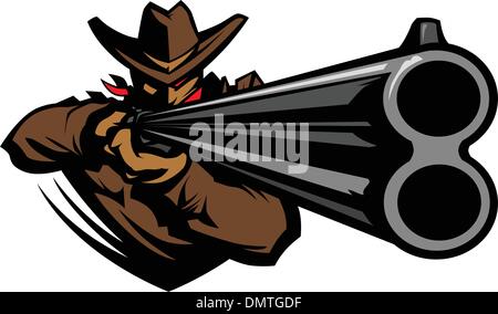 Cowboy-Maskottchen mit dem Ziel Shotgun-Vektor-Illustration Stock Vektor