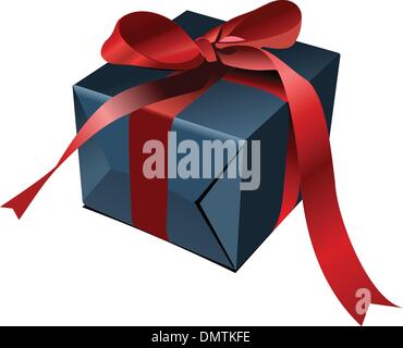Blauen Geschenkbox mit roter Schleife. Vektor-illustration Stock Vektor
