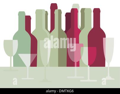 Weinflaschen und Weingläser Stock Vektor