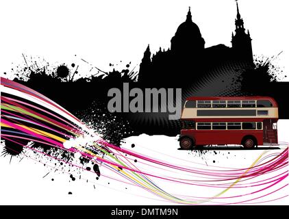 Grunge-London-Bilder mit Bussen Bild. Vektor-illustration Stock Vektor