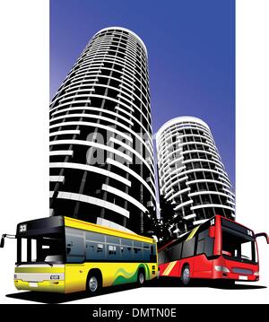 Stadtverkehr auf Stadt Hintergrund. Busse. Vektor-illustration Stock Vektor