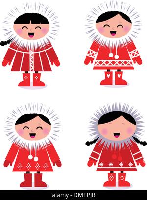 Cute stilisierte Eskimo Sammlung isoliert auf weiss Stock Vektor
