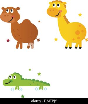 Niedliche Safari Afrika Tiere Satz isoliert auf weiss Stock Vektor