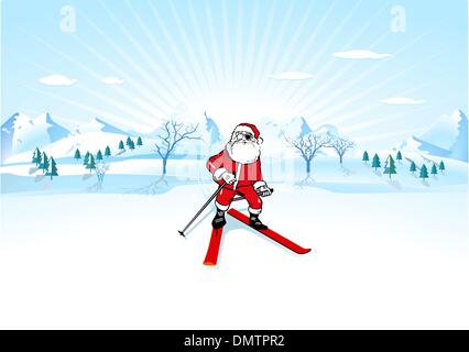 Weihnachtsmann mit ski Stock Vektor