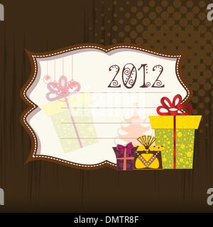 2012-Happy New Year-Grußkarte mit Geschenk-Boxen in Halbton ba Stock Vektor