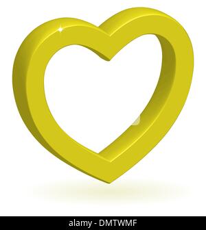 3D-Vektor glänzend goldenen Herzen mit Schatten isoliert auf weißem Rücken Stock Vektor