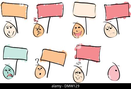 8 Doodle Gesichter mit Zeichen Stock Vektor