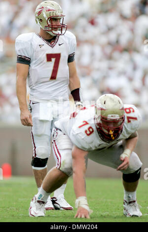 26. September 2009 - Tallahassee, Florida, USA - 26. September 2009: Florida State quarterback Christian Ponder (7) vor dem Spiel im zweiten Quartal. Die University of South Florida Bulls gewann 17-7 in diesem Mittag Spiel im Doak S. Campbell Stadium in Tallahassee, FL. (Credit-Bild: © Southcreek Global/ZUMApress.com) Stockfoto