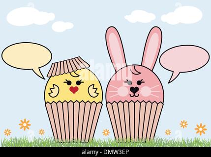 Cupcake Osterhase und Huhn Stock Vektor