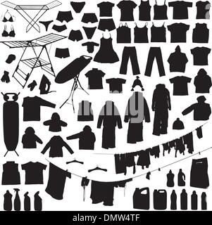 Wäsche-Objekte schwarz / weiß-Silhouetten Stock Vektor